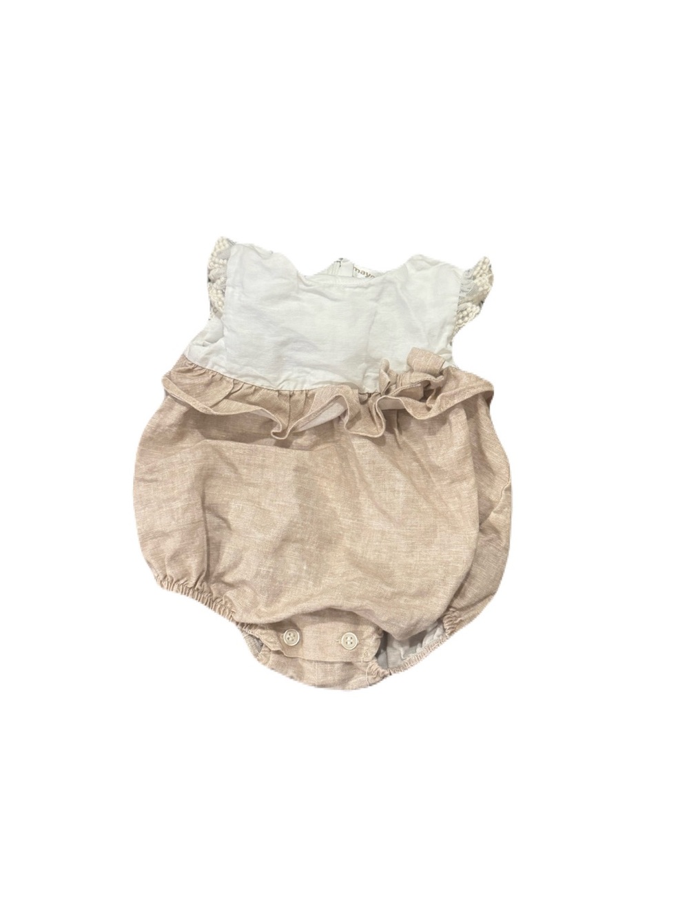 Mayoral Beige and White Ruffle-Trim Baby Diaper Cover